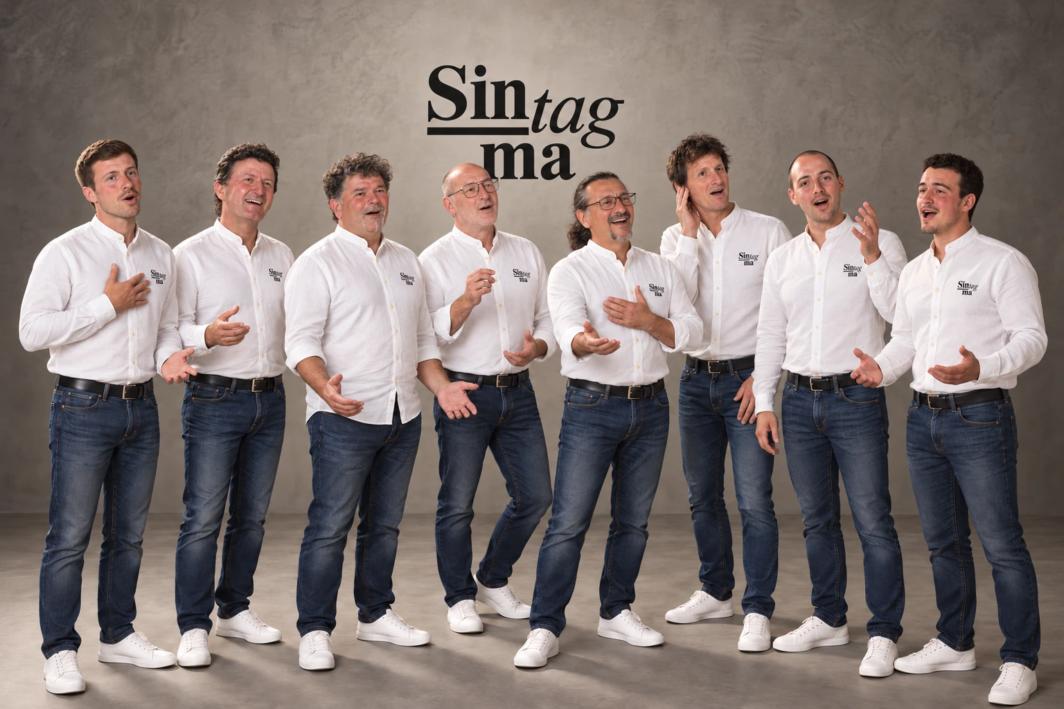 Gli otto coristi Sintagma mentre cantano a cappella